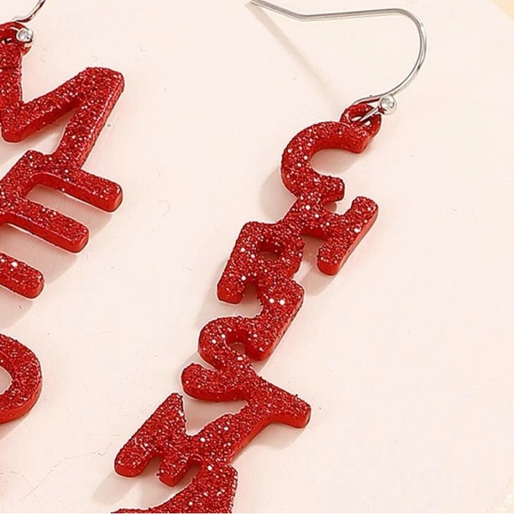 Merry Christmas Red Sparkle Earrings - Picture 5 of 7